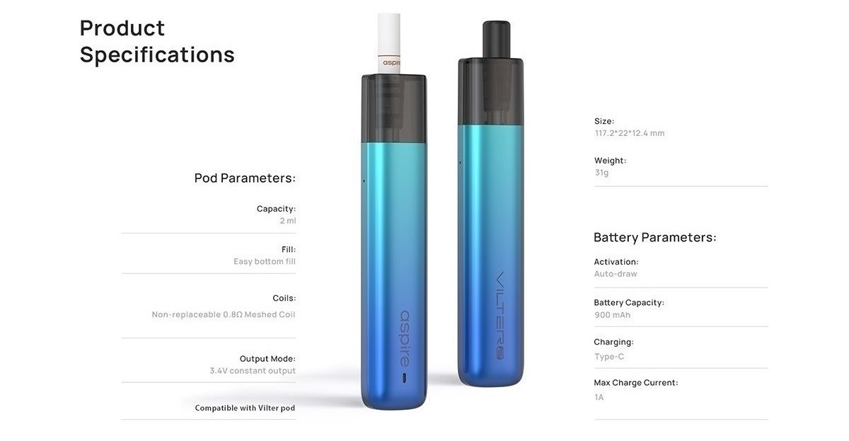 vilter 2 pod kit 1000mah 2ml by aspire 11